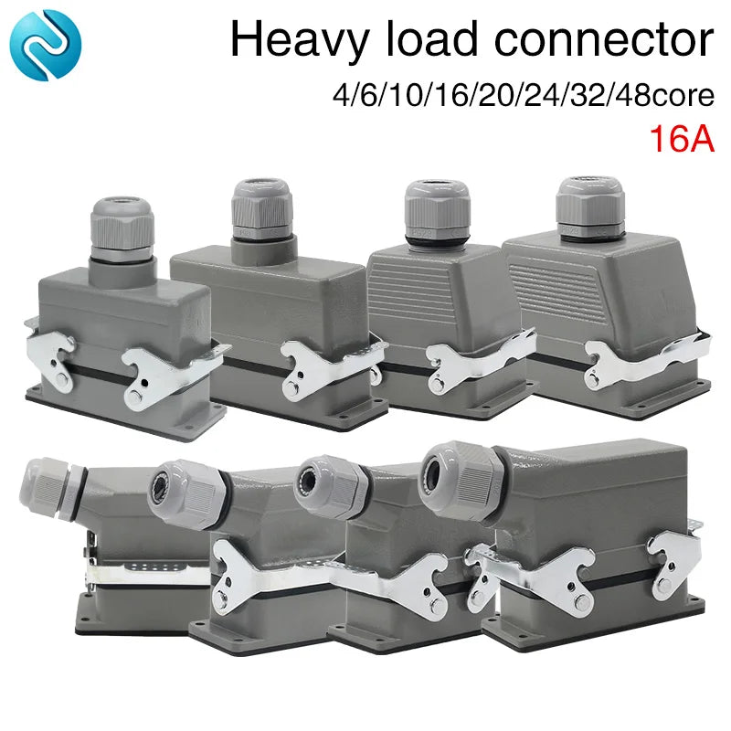 Heavy Duty Metal Locking Connectors - 4 6 10 16 20 24 32 48 Pin - 16A Rated