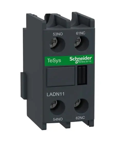LADN11 Auxiliary contact block, TeSys D, 1NO + 1NC, front mounting, screw clamp terminals